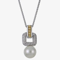 Womens White Cultured Freshwater Pearl 14K Two Tone Gold Over Silver 18 Inch Pendant Necklace