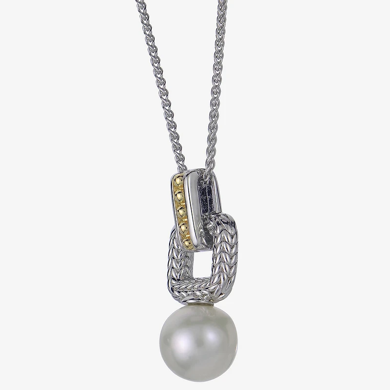 Womens White Cultured Freshwater Pearl 14K Two Tone Gold Over Silver 18 Inch Pendant Necklace
