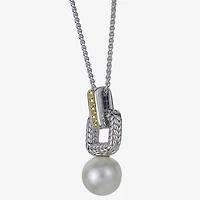 Womens White Cultured Freshwater Pearl 14K Two Tone Gold Over Silver 18 Inch Pendant Necklace