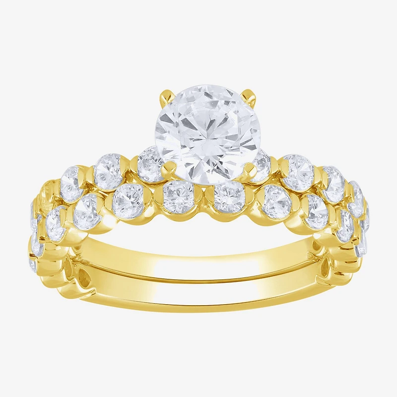 (G / Si2) Womens 2 CT. T.W. Lab Grown White Diamond 10K Gold Round Side Stone Bridal Set