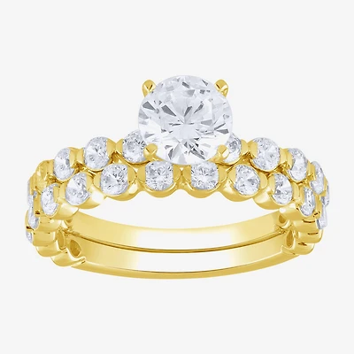 (G / Si2) Womens 2 CT. T.W. Lab Grown White Diamond 10K Gold Round Side Stone Bridal Set