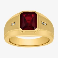 Mens Lab Created Ruby 14K Gold Over Silver Fashion Ring