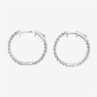 Effy Final Call Womens 1/5 CT. Natural White Diamond Sterling Silver 27.9mm Hoop Earrings