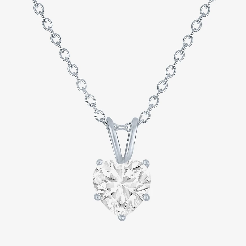 Yes Womens Lab Created White Sapphire Sterling Silver Heart 18 Inch Pendant Necklace