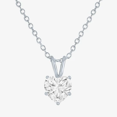 Yes Womens Lab Created White Sapphire Sterling Silver Heart 18 Inch Pendant Necklace