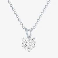 Yes Womens Lab Created White Sapphire Sterling Silver Heart 18 Inch Pendant Necklace
