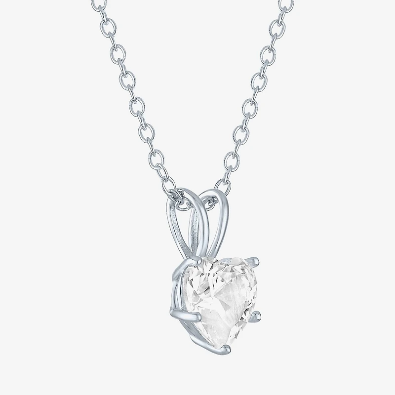 Yes Womens Lab Created White Sapphire Sterling Silver Heart 18 Inch Pendant Necklace