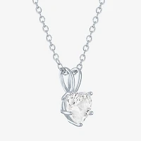 Yes Womens Lab Created White Sapphire Sterling Silver Heart 18 Inch Pendant Necklace