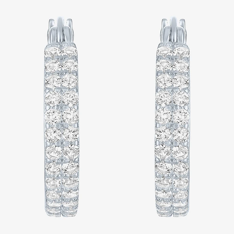Yes, Please! Womens Lab Created White Sapphire Sterling Silver 18mm Hoop Earrings