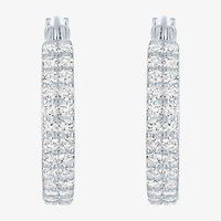 Yes, Please! Womens Lab Created White Sapphire Sterling Silver 18mm Hoop Earrings