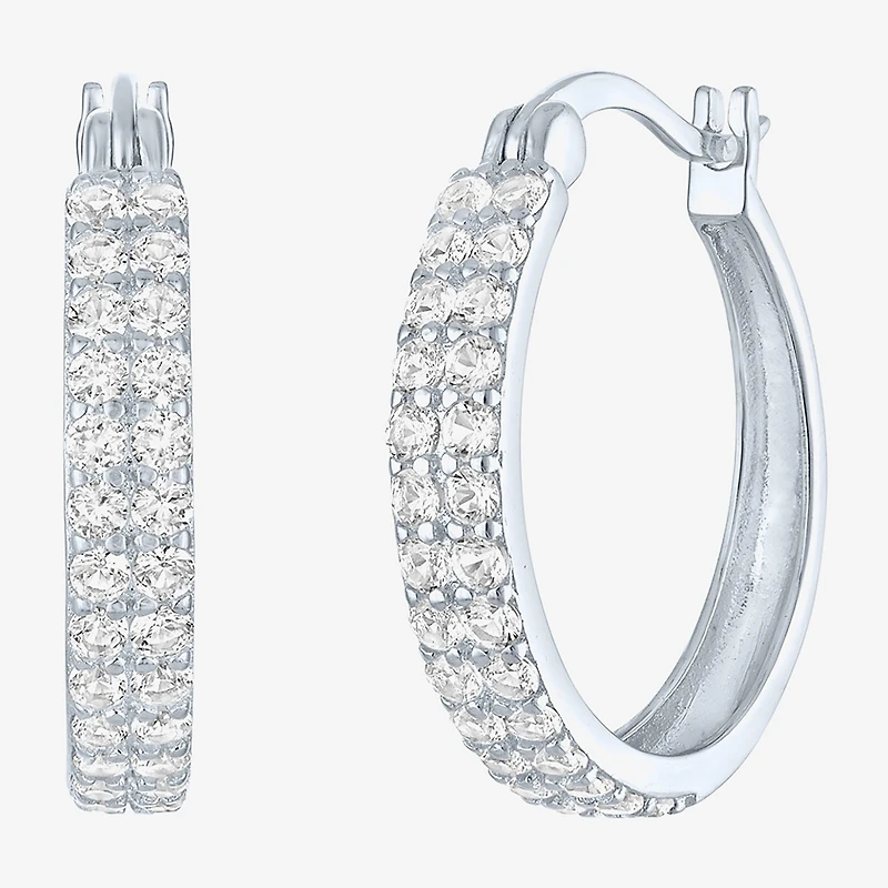 Yes, Please! Womens Lab Created White Sapphire Sterling Silver 18mm Hoop Earrings