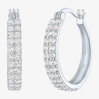Yes, Please! Womens Lab Created White Sapphire Sterling Silver 18mm Hoop Earrings