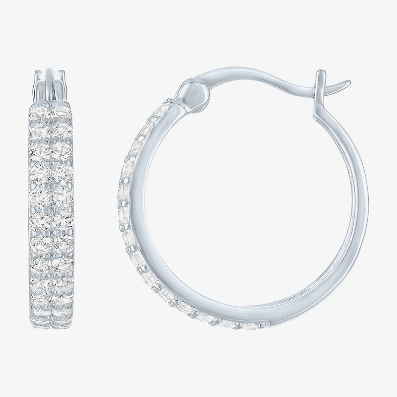 Yes, Please! Womens Lab Created White Sapphire Sterling Silver 18mm Hoop Earrings