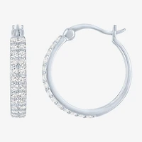 Yes, Please! Womens Lab Created White Sapphire Sterling Silver 18mm Hoop Earrings