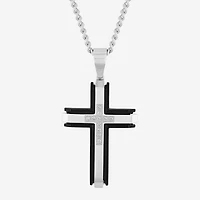(G-H / I1) Mens 1/5 CT. Lab Grown White Diamond Stainless Steel Cross 24 Inch Pendant Necklace