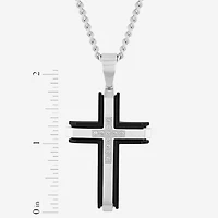 (G-H / I1) Mens 1/5 CT. Lab Grown White Diamond Stainless Steel Cross 24 Inch Pendant Necklace