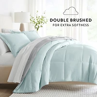 Casual Comfort Reversible Microfiber Down Alternative Complete Bedding Set with Sheets