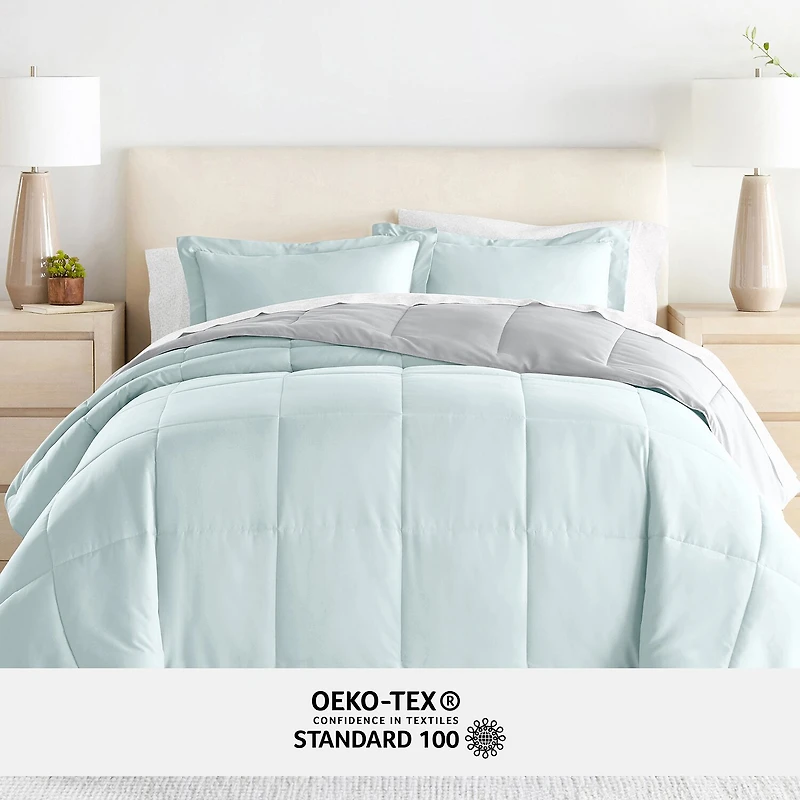 Casual Comfort Reversible Microfiber Down Alternative Complete Bedding Set with Sheets