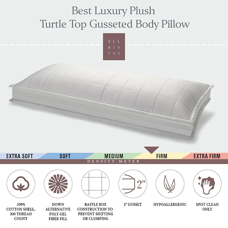 Ella Jayne Luxury Plush Turtle Top Gusseted Body Pillow with Down Alternative Poly Gel Fiber Fill