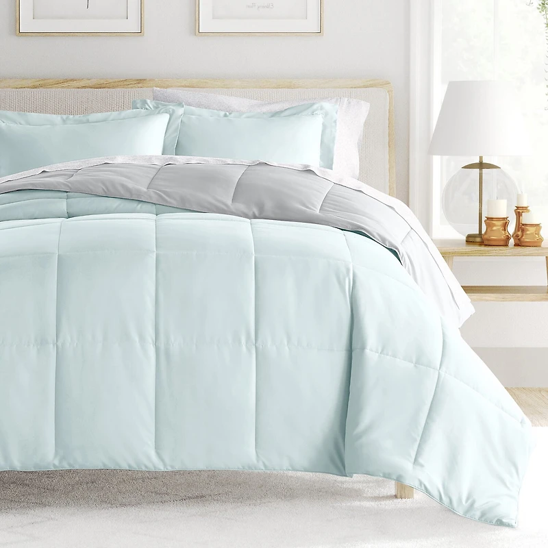 Casual Comfort Reversible Microfiber Down Alternative Complete Bedding Set with Sheets