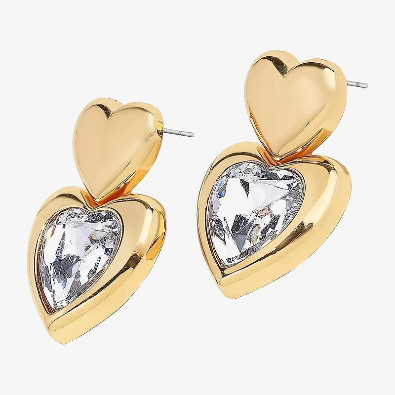 Bijoux Bar Womens Glass Heart Drop Earrings