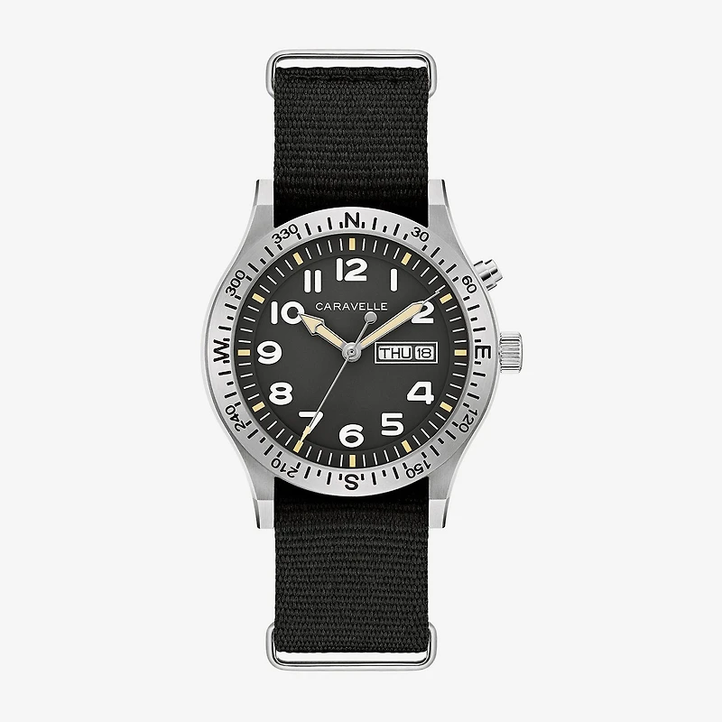 Caravelle Designed By Bulova Mens Black Strap Watch 43c125