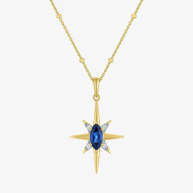 North Star Womens Lab Created Blue Sapphire 14K Gold Over Silver Star 16 Inch Pendant Necklace