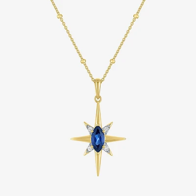 North Star Womens Lab Created Blue Sapphire 14K Gold Over Silver Star 16 Inch Pendant Necklace