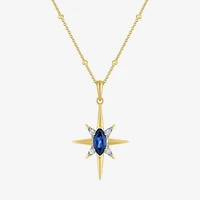 North Star Womens Lab Created Blue Sapphire 14K Gold Over Silver Star 16 Inch Pendant Necklace