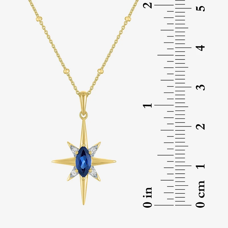 North Star Womens Lab Created Blue Sapphire 14K Gold Over Silver Star 16 Inch Pendant Necklace