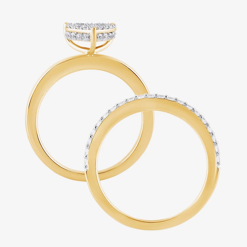 (H / I1-I2) Womens 1/2 CT. T.W. Lab Grown White Diamond 14K Gold Over Silver Heart Halo Bridal Set