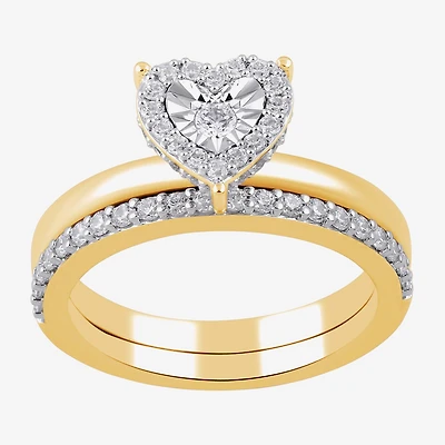 (H / I1-I2) Womens 1/2 CT. T.W. Lab Grown White Diamond 14K Gold Over Silver Heart Halo Bridal Set