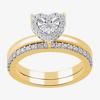 (H / I1-I2) Womens 1/2 CT. T.W. Lab Grown White Diamond 14K Gold Over Silver Heart Halo Bridal Set