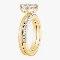 (H / I1-I2) Womens 1/2 CT. T.W. Lab Grown White Diamond 14K Gold Over Silver Heart Halo Bridal Set