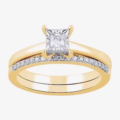 H, I1-I2 Womens 1/2 CT. T.W. Lab Grown White Diamond 14K Gold Over Silver Bridal Set