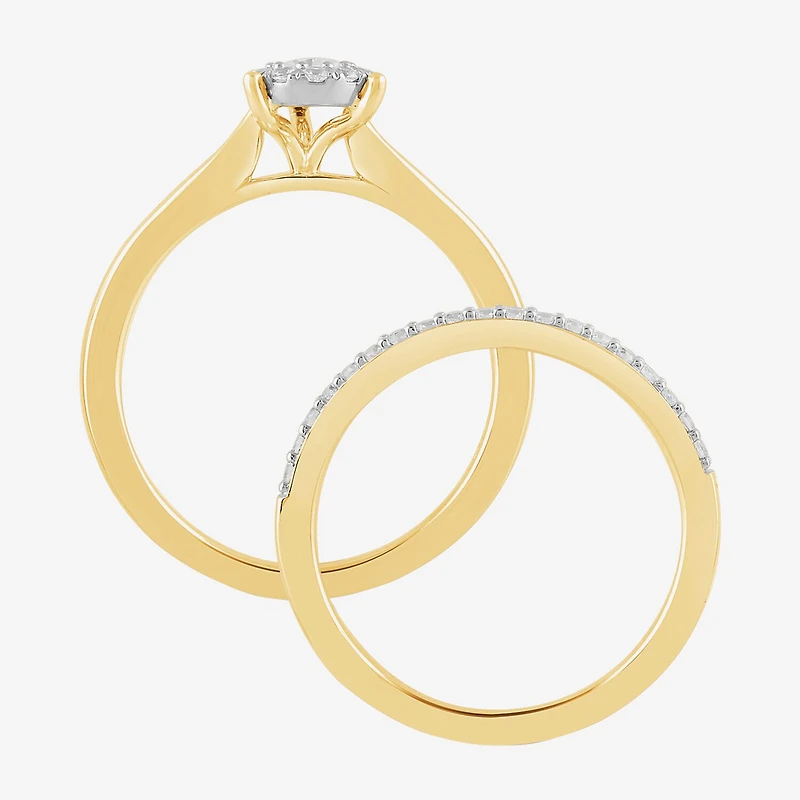 H, I1-I2 Womens 1/2 CT. T.W. Lab Grown White Diamond 14K Gold Over Silver Pear Halo Bridal Set