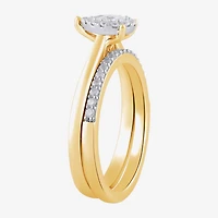 H, I1-I2 Womens 1/2 CT. T.W. Lab Grown White Diamond 14K Gold Over Silver Pear Halo Bridal Set