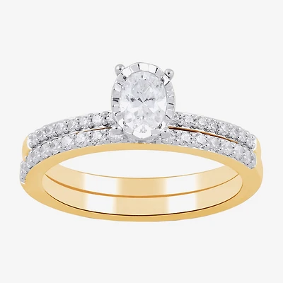 Surrounded by Love H, I1-I2 Womens 5/8 CT. T.W. Lab Grown White Diamond 14K Gold Over Silver Oval Round Side Stone Bridal Set