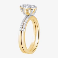(H / I1-I2) Womens 5/8 CT. T.W. Lab Grown White Diamond 14K Gold Over Silver Pear Side Stone Halo Bridal Set