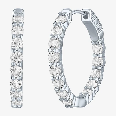 Yes, Please! Womens Lab Created White Sapphire Sterling Silver 25mm Hoop Earrings