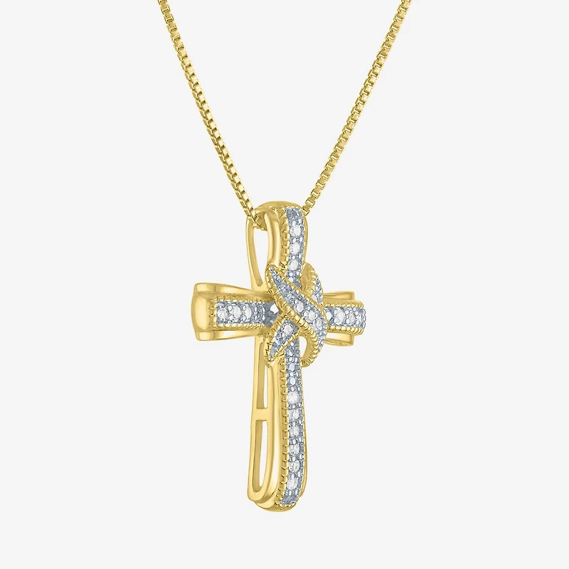 1/10 CT. T.W. Natural White Diamond 14K Gold Over Silver Cross Pendant Necklace