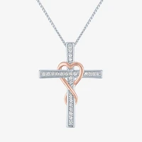 Womens 1/10 CT. T.W. Natural White Diamond 14K Rose Gold Over Silver Sterling Silver Cross 18 Inch Pendant Necklace