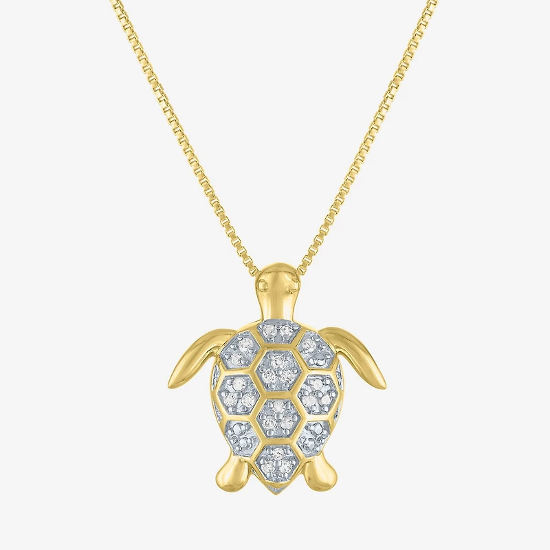 "Turtle" Womens 1/10 CT. T.W. Natural White Diamond 14K Gold Over Silver 18 Inch Pendant Necklace