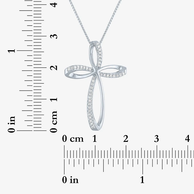 Womens 1/10 CT. T.W. Natural White Diamond Sterling Silver Cross 18 Inch Pendant Necklace