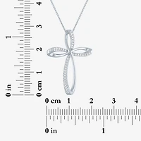 Womens 1/10 CT. T.W. Natural White Diamond Sterling Silver Cross 18 Inch Pendant Necklace