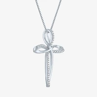 Womens 1/10 CT. T.W. Natural White Diamond Sterling Silver Cross 18 Inch Pendant Necklace