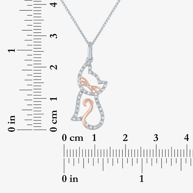 Cat Womens 1/10 CT. T.W. Natural White Diamond 14K Rose Gold Over Silver 18 Inch Pendant Necklace