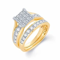 Womens 1 CT. T.W. Natural White Diamond 10K Gold Bridal Set