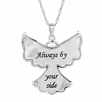 Sterling Silver Mother Of Pearl and Crystal Angel Pendant Necklace