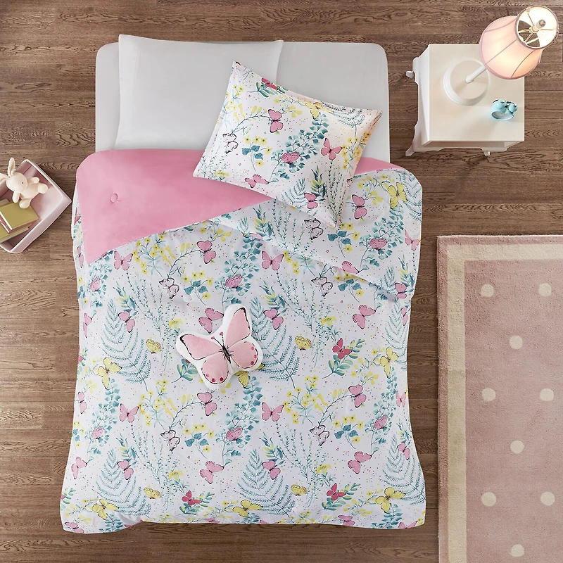 Intelligent Design Kids Caroline Butterfly Comforter Set with Sham and Decorative Pillow
